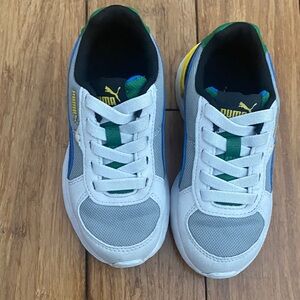 Puma Sneakers White with Blue, Green Accents little kid 11C excellent condition